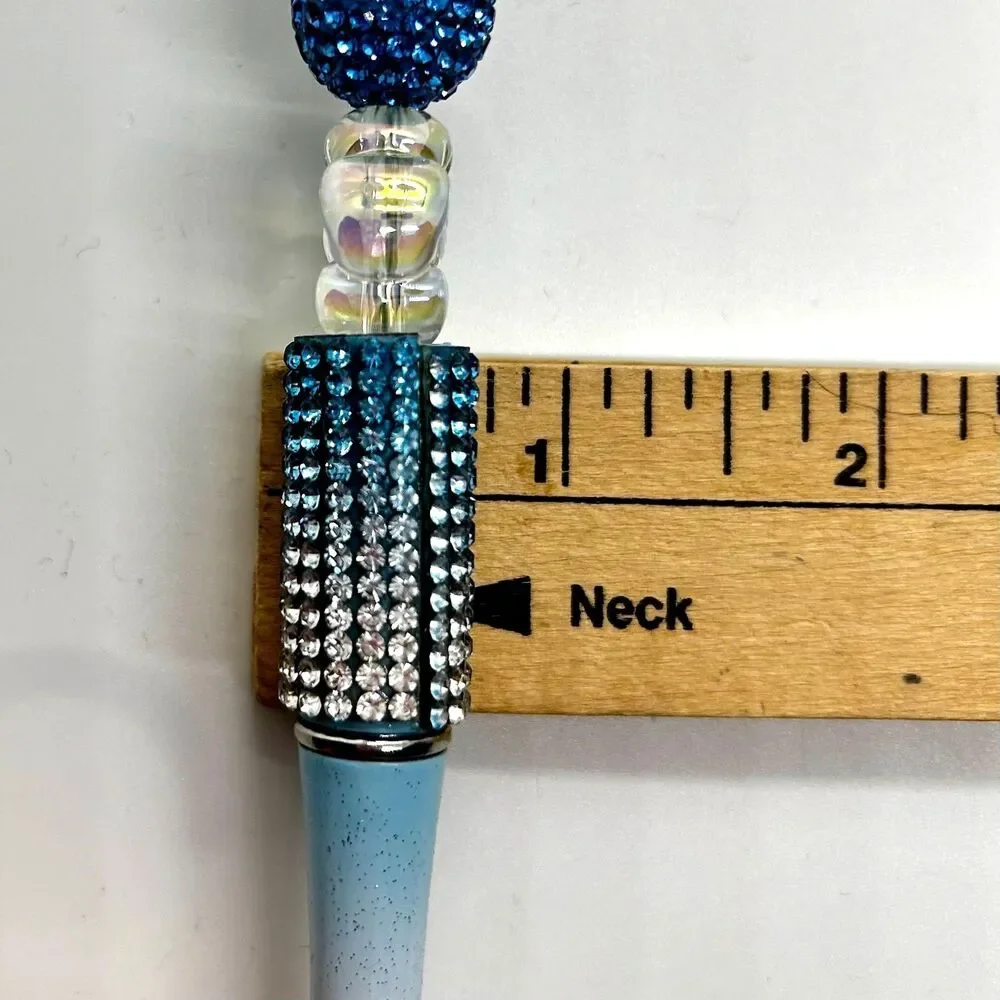 Unique Handmade Blue Ombre Iridescent Crystals Beaded Pen